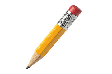 Yellow pencil with red eraser and silver ferrule writing drawing