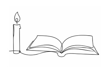 Candle and open book illustration reading learning