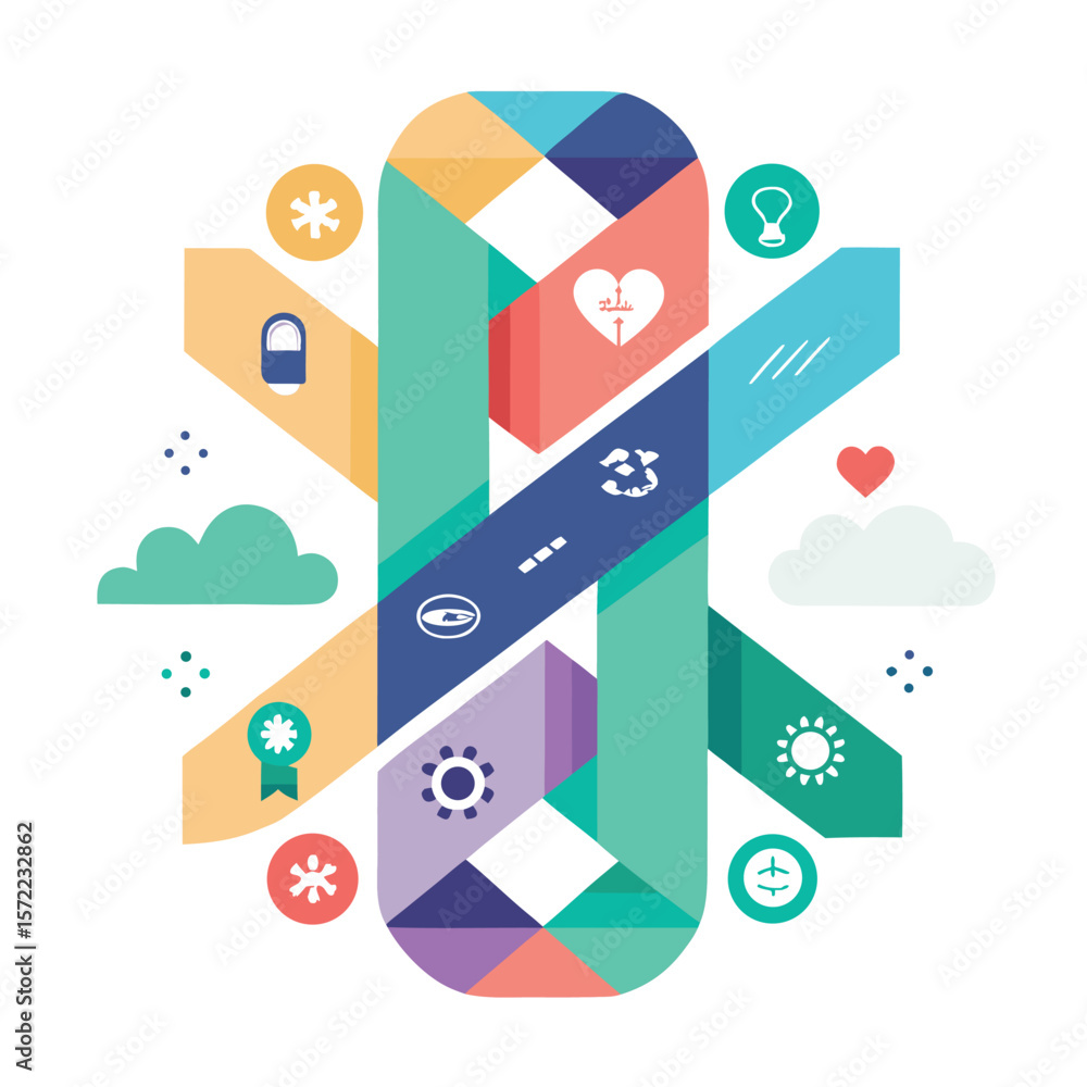 Aufkleber colorful abstract vector design featuring geometric shapes and various iconographic elements with a 