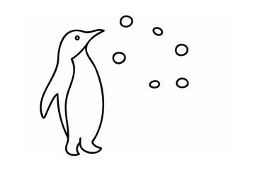 Penguin blowing bubbles black and white outline