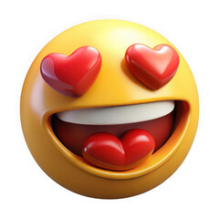 Smiling emoji with red hearts for eyes and tongue isolated on transparent background