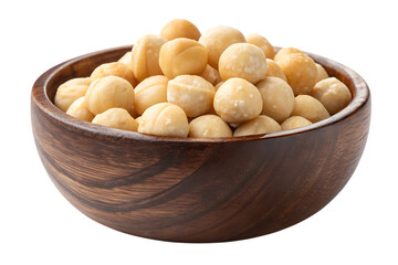 Wooden bowl filled with macadamia nuts food snack