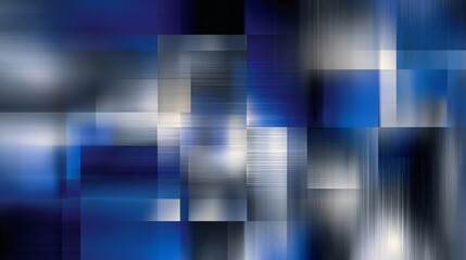 Abstract geometric composition featuring blurred squares shifting from sapphire blue to silver
