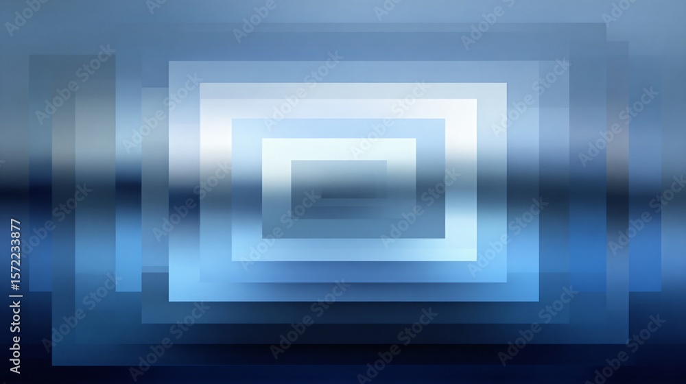 Poster abstract square layers create a smooth gradient, transitioning from deep blue to pale silver hues