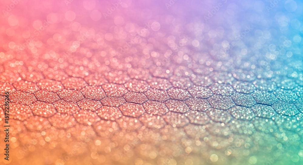 Aufkleber abstract hexagonal pattern with vibrant gradient background and shimmering glitter effect