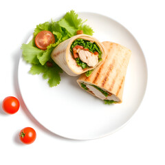 Fresh Gourmet Meal – Sandwich with Fish, Salad, and Vegetables on Plate for Lunch or Dinner

