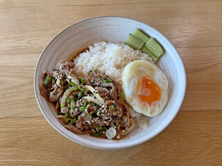 Gyudon Beef Rice Bowl. Famous Japanese food