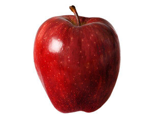 A single ripe red apple with a short brown stem isolated on a transparent background isolated on...