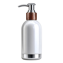 Fototapeta premium Elegant White Shampoo Bottle with Pump Top and Brown Accent on Isolated Background
