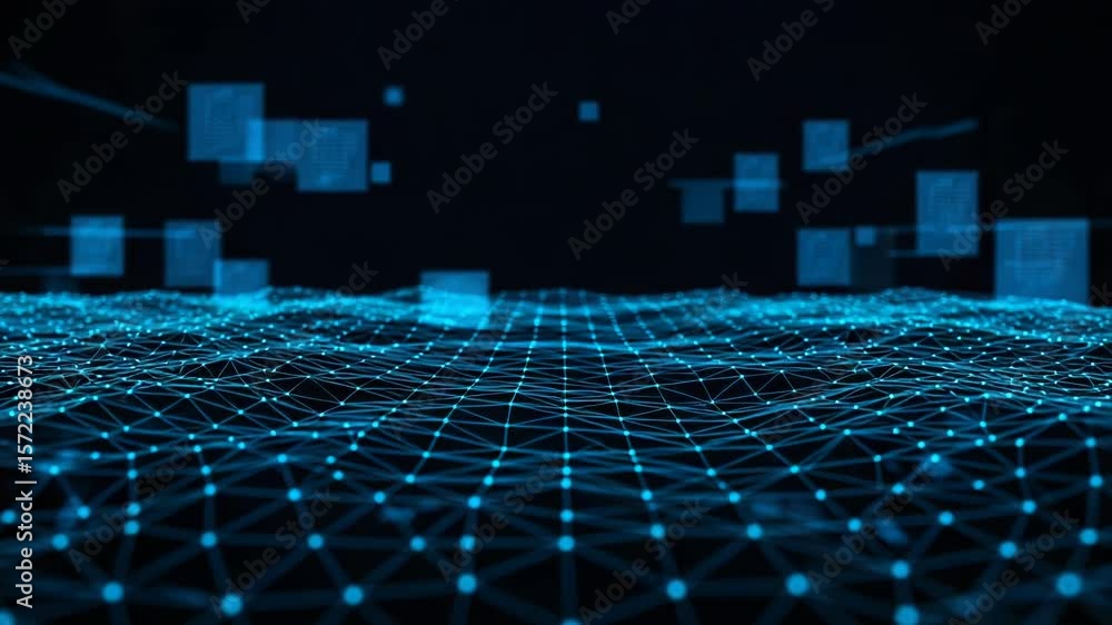 Aufkleber a blue network of interconnected nodes creates a futuristic and technological background