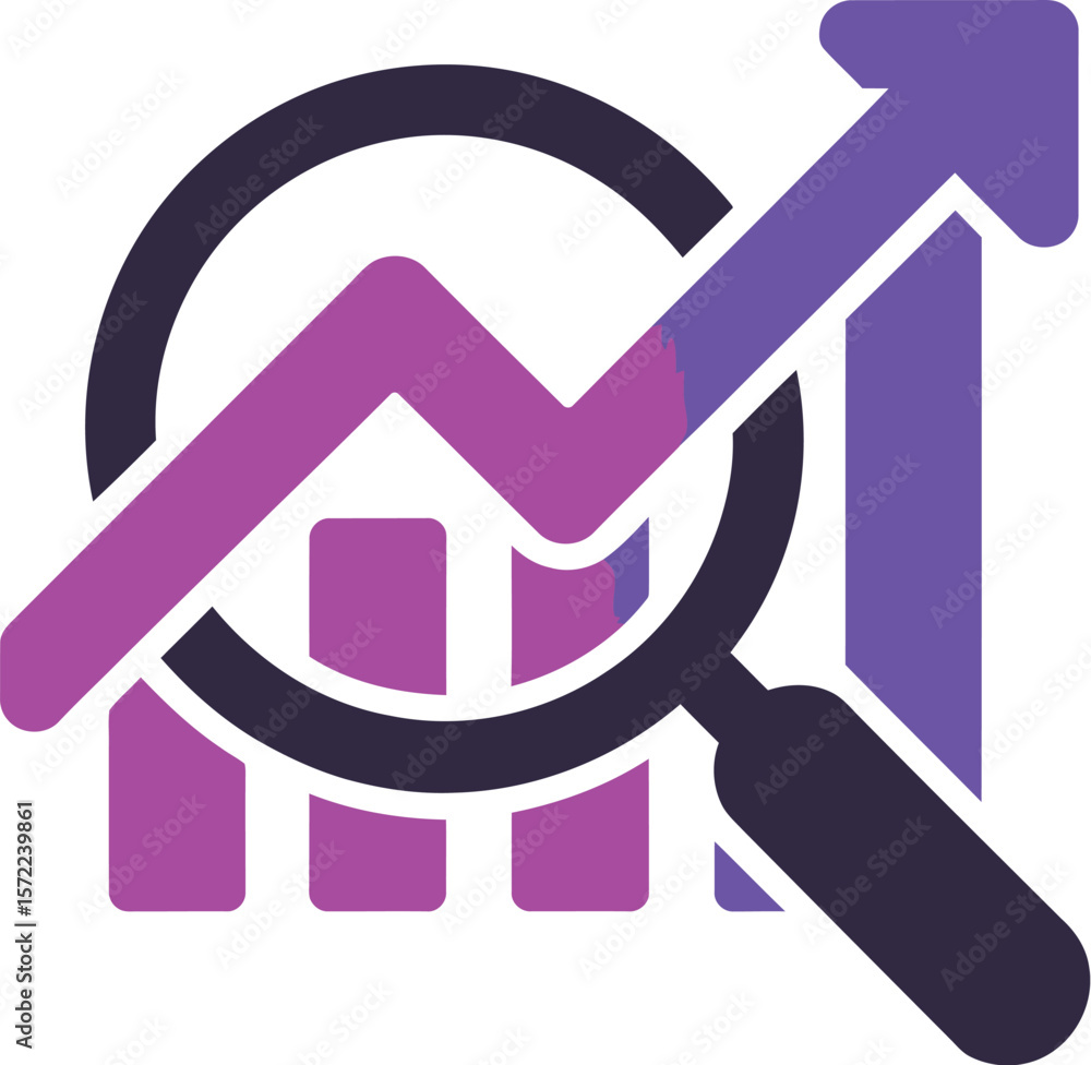 Aufkleber a gradient graph with an arrow and a magnifying glass on a white background