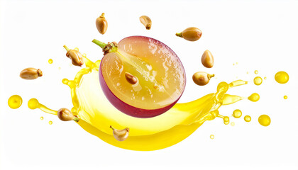 Fresh grapes and splash oil production images.
