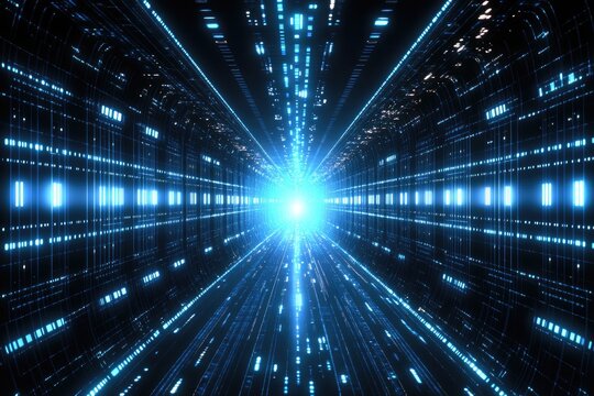 Digital tunnel with glowing code