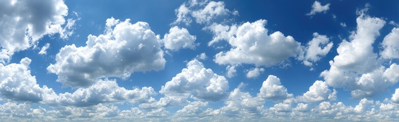 Naklejka premium Fluffy white clouds scattered across a vibrant blue sky (1)