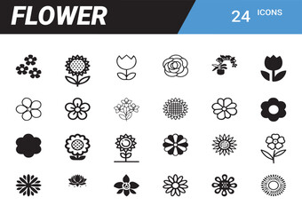 Variety of Floral Icons: A collection of intricate floral icons in a clean graphic set, providing a diverse range of flower representations for various design purposes.