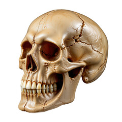 Obraz premium Realistic Human Skull Model with Detailed Cracks and Natural Bone Texture for Educational and Artistic Uses