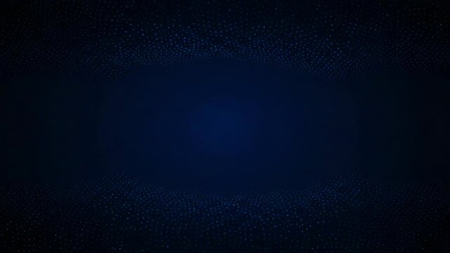 A dark blue background features a subtle pattern of dots and geometric shapes