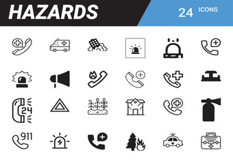 Emergency Icon Collection: A curated set of icons representing various emergency scenarios, essential for visual communication in safety, disaster preparedness, and public service information. 