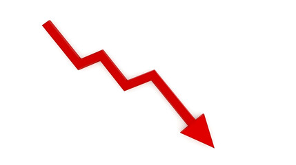 A red zigzag arrow, typically used in financial or performance graphics, represents a decline or decrease.