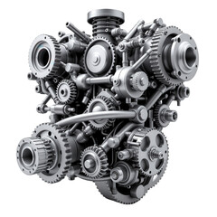 Intricate Close-up of Metallic Gears and Cogs in Complex Mechanical Assembly Design for Industrial Applications