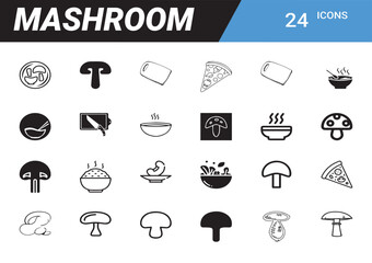 Mushroom Icon Set: A comprehensive collection of mushroom-themed icons, perfect for culinary, dietary, and health-related projects. The versatile icons include various mushroom representations.
