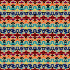 Seamless multicolor oriental ikat pattern.