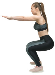 A young slim athletic girl in sportswear performs a set of exercises. Fitness and healthy lifestyle.