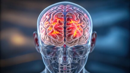 syphilis Digital rendering of a human head showcasing a glowing brain, highlighting neural activity and cerebral structure.