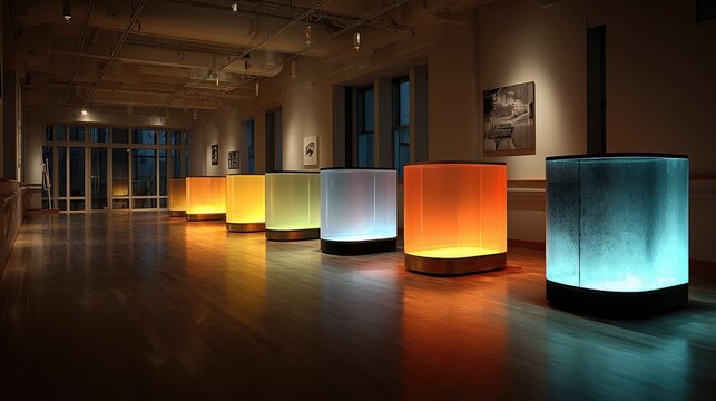 Smart emotional feedback desks projecting visual affirmations and stress reduction prompts through ambient lighting. 
