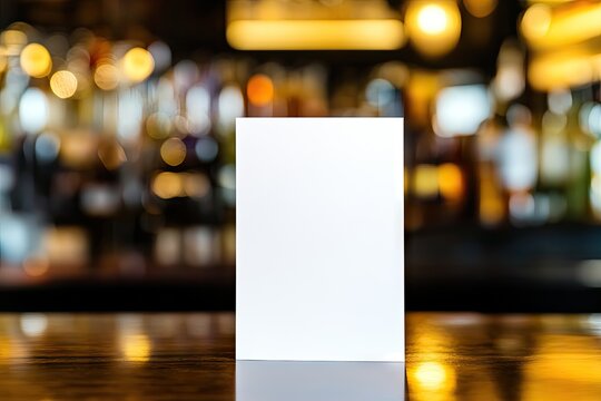 Blank white menu card on a bar counter