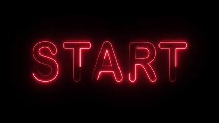 Neon glowing start text effect, editable neon light text start isolated on black background.
