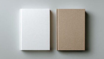 Two books, one white, one tan, side-by-side on a light gray surface
