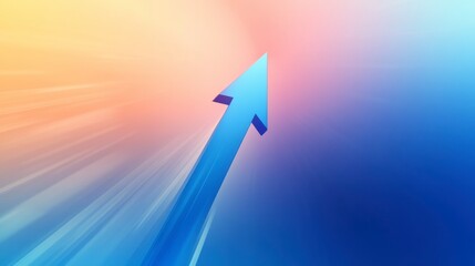 Upward trending blue arrow soaring through colorful light rays, symbolizing growth, success, and progress.
