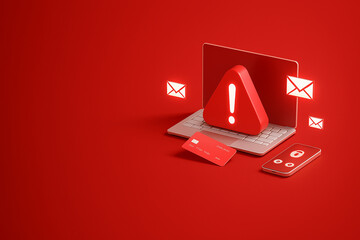 A red warning alert on a laptop screen