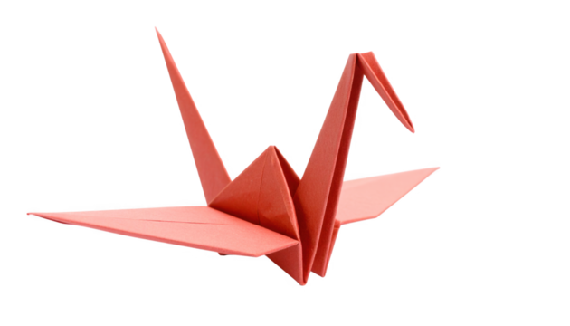 Red origami crane craft  isolated on transparent background