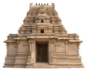 Ancient Hindu temple gopuram entrance with intricate stone carvings, isolated on transparency background, traditional Indian architecture, spiritual and cultural heritage