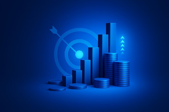 Blue 3d graph shows business growth and financial success