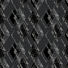 Seamless monochrome abstract geometric rhombic pattern. Gray background.