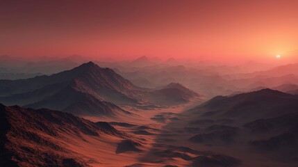 Naklejka premium Majestic sunset over alien mountain landscape