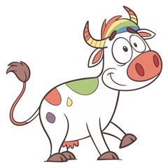 a whimsical cartoon cow, colorful, playful, whimsical, vibrant colors, 4k, high resolution, detailed, realistic, photorealistic
