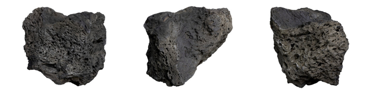 These images are of basalt rocks of various shapes taken from multiple angles and are transparent, making them easy to edit.