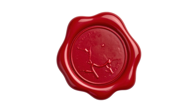 Red wax seal design element isolated on transparent background