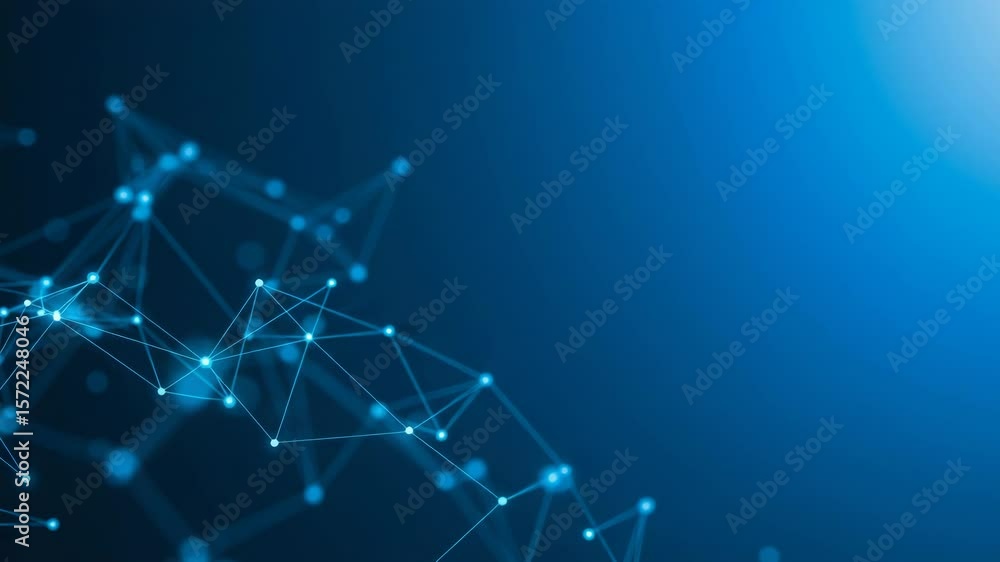 Poster abstract blue background with connecting dots and lines representing a digital network