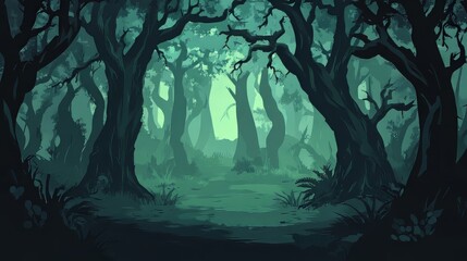 Dark and scary forest with creepy trees, perfect for a spooky ambiance