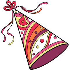 colorful,vibrant,psychedelic,party hat,abstract patterns,swirling shapes,bold colors,ribbons,celebration,festive
