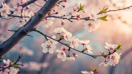 Obraz premium Pink cherry blossoms bloom on branches, signaling spring's beauty in Japanese nature