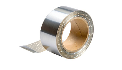 Fototapeta premium Rolled up metallic silver tape isolated on transparent background