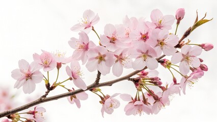 Pink cherry blossom tree branch with blooming flowers in spring garden