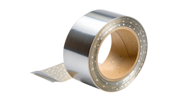 Rolled up metallic silver tape isolated on transparent background - Powered by Adobe