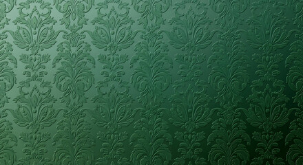 Green Damask Patterned Wallpaper Texture.